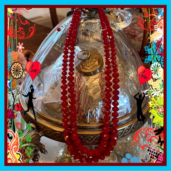 Jewelry - ❤️SHINY RED CRYSTAL BEAD DOUBLE STRAND NECKLACE